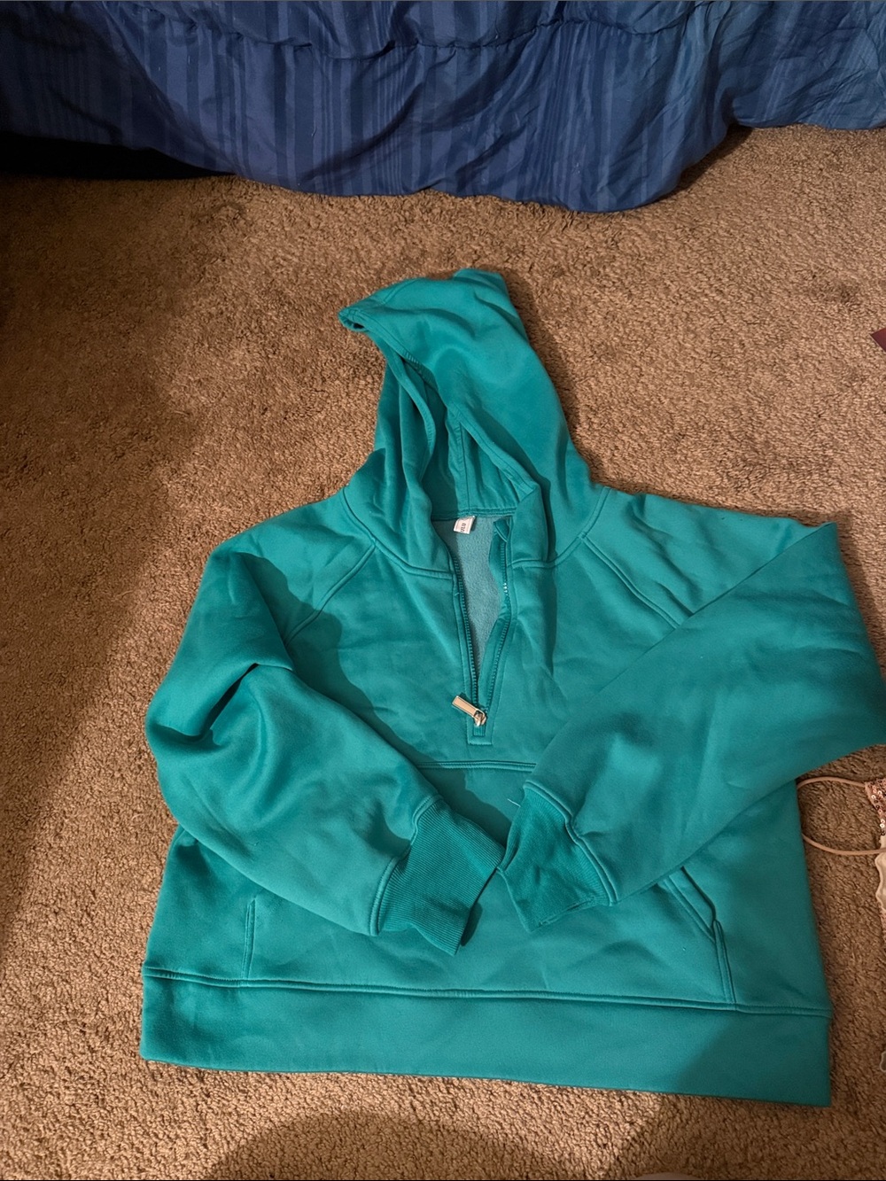 Women's Teal Half-Zip Hoodie Sweatshirt
